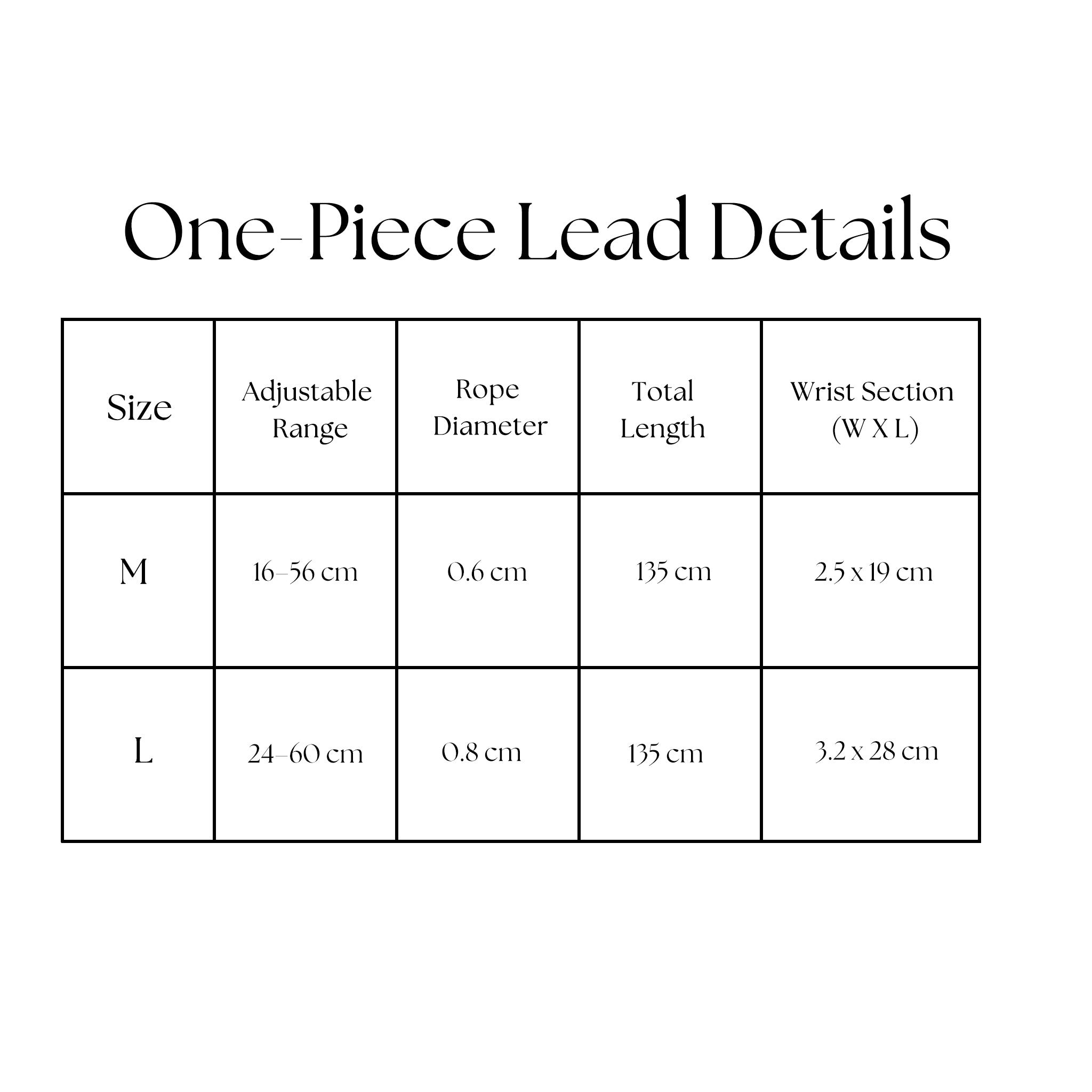 Quick Walk Lead size guide showing the adjustable neck loop and leash structure.